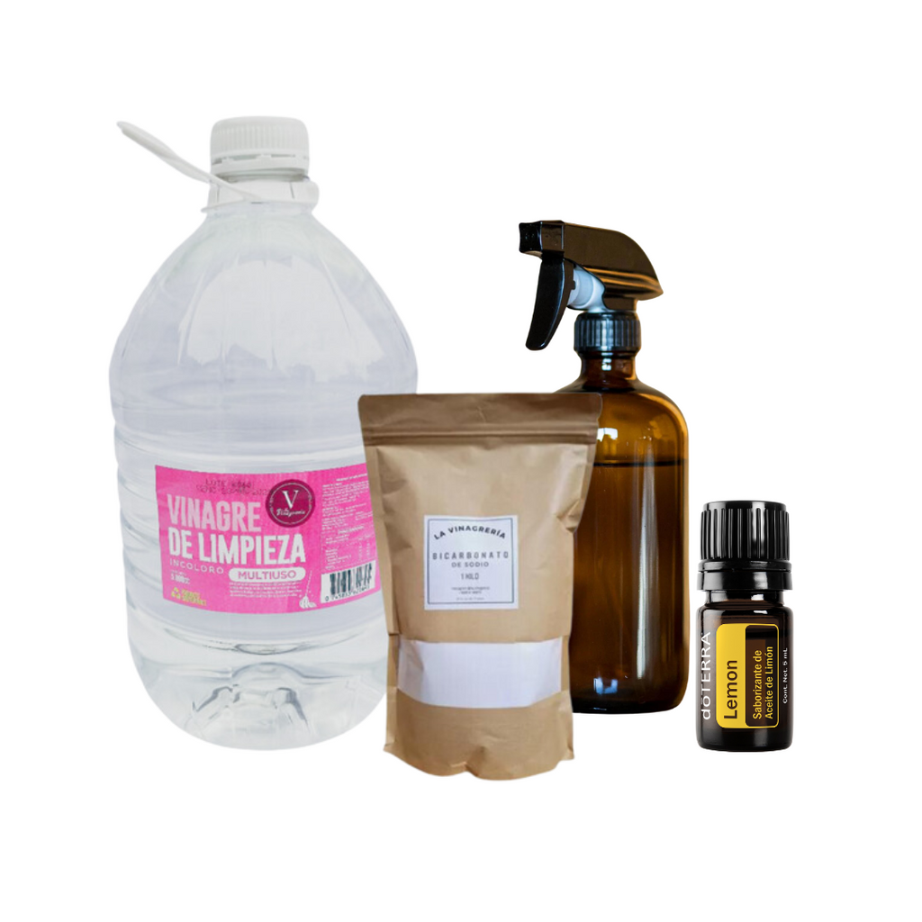 Kit Aroma Limón, 1 Vinagre de Limpieza + 1 kilo bicarbonato+ 5ml Aceite Limon doTerra + botella dispensadora vidrio